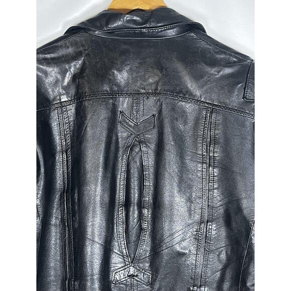Pampas Leather Jacket Mens 42 Black Button Front Lined Pockets Collared Biker - Picture 6 of 15